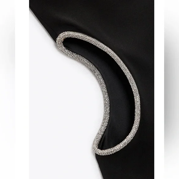 Zara NWT black one shoulder rhinestone side cutout detail midi dress - Picture 9 of 9